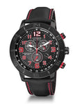 Eco-drive para Caballero Bisel fijo, caja y malla de cuero con detalles en rojo